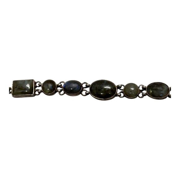 Labradorite & Sterling Silver Vintage Signed 925 PB Bracelet Toggle Clasp 7" - Picture 7 of 7